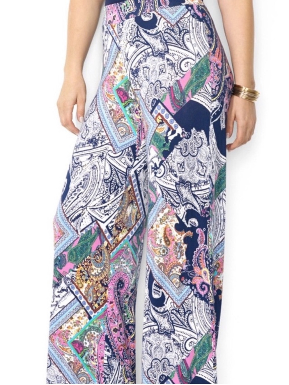 New Lauren Ralph Lauren Multicolor Paisley Wide Leg Pants Size Medium Petite